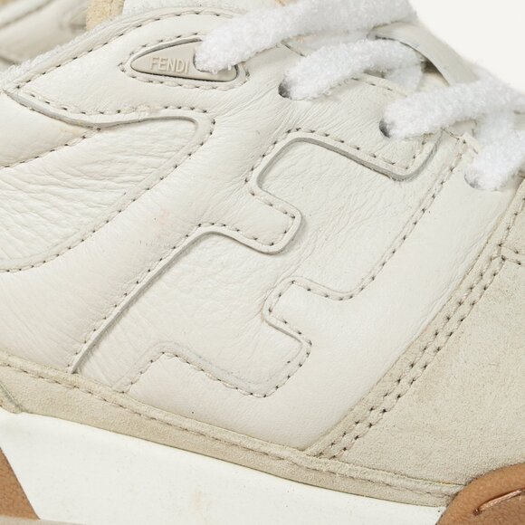 Fendi Match FF Logo Low-Top Sneaker in White Suede and Leather - Picture 9 of 13
